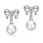 Fashion Bowknot Cultured Natural White Pearl 925 Sterling Silver Studs Earrings