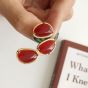 Asymmetry Red Oval Glaze 925 Sterling Silver Dangling Earrings