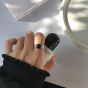 Geometry Black Round Agate 925 Sterling Silver Adjustable Ring