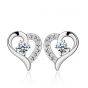 Girl CZ Hollow Heart Love 925 Sterling Silver Stud Earrings