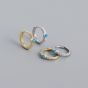 New Blue Created Opal CZ 925 Sterling Silver Huggie Hoop Earrings