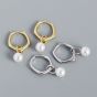 Simple Geometry Shell Pearl 925 Sterling Silver Hoop Earrings
