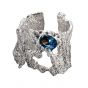 Blue CZ Hollow Wide Fashion 925 Sterling Silver Adjustable Ring