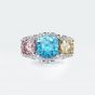 Elegante cuadrado colorido creado diamante 925 anillo de plata esterlina