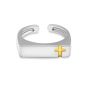 Retro Cross Christ Christian Golden 925 Sterling Silver Signet Adjustable Ring
