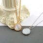 Simple Round Mother of Shell 925 Sterling Silver Necklace