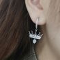 Elegant CZ Crown Heart 925 Sterling Silver Hoop Earrings