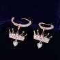 Elegant CZ Crown Heart 925 Sterling Silver Hoop Earrings