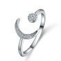 Fashion New Moon Crescent CZ 925 Sterling Silver Adjustable Ring