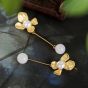 Elegant Round Natural Nephrite Flower 925 Sterling Silver Dangling Earrings