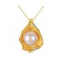 Round Natural Pearl In CZ Shell 925 Silver Necklace