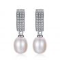 New Oval Natural Pearl 925 Silver CZ Dangling Earrings