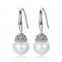 New Natural Pearl CZ Heart 925 Silver Dangling Earrings