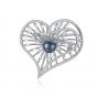 Black Natural Pearl 925 Silver CZ Hollow Heart Brooch