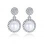 Round Ball Natural Pearl CZ 925 Silver Dangling Earrings