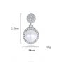 Round Ball Natural Pearl CZ 925 Silver Dangling Earrings