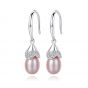 CZ Waterdrop Natural Pearl 925 Silver Dangling Earrings