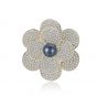 Dark Blue Natural Pearl 925 Silver CZ Flower Brooch