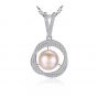 Natural Pearl In Twisted CZ Circle 925 Silver Necklace