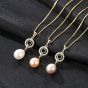Elegant CZ Ring Natural Pearl 925 Sterling Silver Necklace