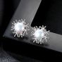 Sweet Natural Pearl Star CZ Flower Solid 925 Sterling Silver Studs Earrings