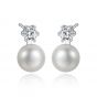 Pendientes de perlas Sterling CZ Shell Pearl 925 redondas simples