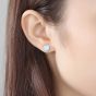 Boucles d'oreille en argent sterling 925 avec opale créée classique avec cœur rond