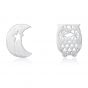Cute Asymmetric Moon Owl 925 Sterling Silver Studs Earrings