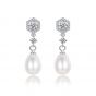 Elegantes perlas naturales CZ 925 pendientes de plata esterlina colgantes