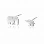 Cute Mother Child Elephant 925 Sterling Silver Brush Stud Earring