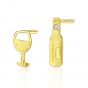 Asymmetric Wine Glass Bottle 925 Sterling Silver Studs Earrings