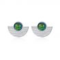 Semicircle Created Opal Round 925 Sterling Silver Stud Earrings