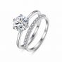 Fashion Round CZ Doulbe Layer 925 Sterling Silver Stackable Ring