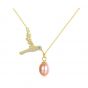 Cute Flying CZ Bird Oval Natural Pearl 925 Sterling Silver Necklace