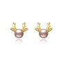 Cute Natural Pearl Deer Antlers 925 Sterling Silver Stud Earrings