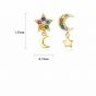 Asymmetry Colorful CZ Crescent Moon Stars 925 Sterling Silver Stud Earrings