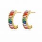Colorful CZ C Shape 925 Sterling Silver Stud Earrings