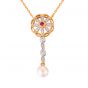 Elegante creado Ruby CZ Flower Natural Pearl 925 Collar de plata esterlina