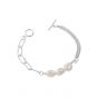 Asymmetry Hollow Chain Baroque Natural Pearl 925 Sterling Silver Bracelet