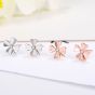 Rose Four Clover Leaf Solid 925 Sterling Silver Studs Earrings
