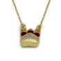 18K Yellow Cat Beat Red Paw 925 Sterling Silver Necklace