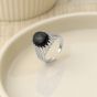 Geometry Black Created Agate 925 Sterling Silver Adjustable Ring