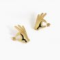 Fine Jewelry Holiday Yellow Gold Plated OK Hand S999 Sterling Silver Hollow Light Exaggerated Earrings