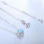 Simple Round Blue Created Opal 925 Sterling Silver CZ Necklace