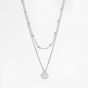 Choker Double Beads Chain Tag Coin 925 Sterling Silver Necklace