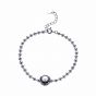 Holiday Round Shell Pearl/Black Agate 925 Sterling Silver Beads Bracelet