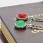 Vintage Ellipse Red/Green Agate Micro Setting 925 Sterling Silver Pendant