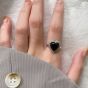Modern Black Agate Heart Beads Border 925 Sterling Silver Adjustable Ring
