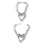 Girl Double Heart Post Hollow 925 Sterling Silver Leverback Dangle Earrings