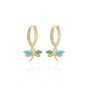 Women Colorful Turquoise CZ Dragonfly 925 Sterling Silver Dangling Earrings
